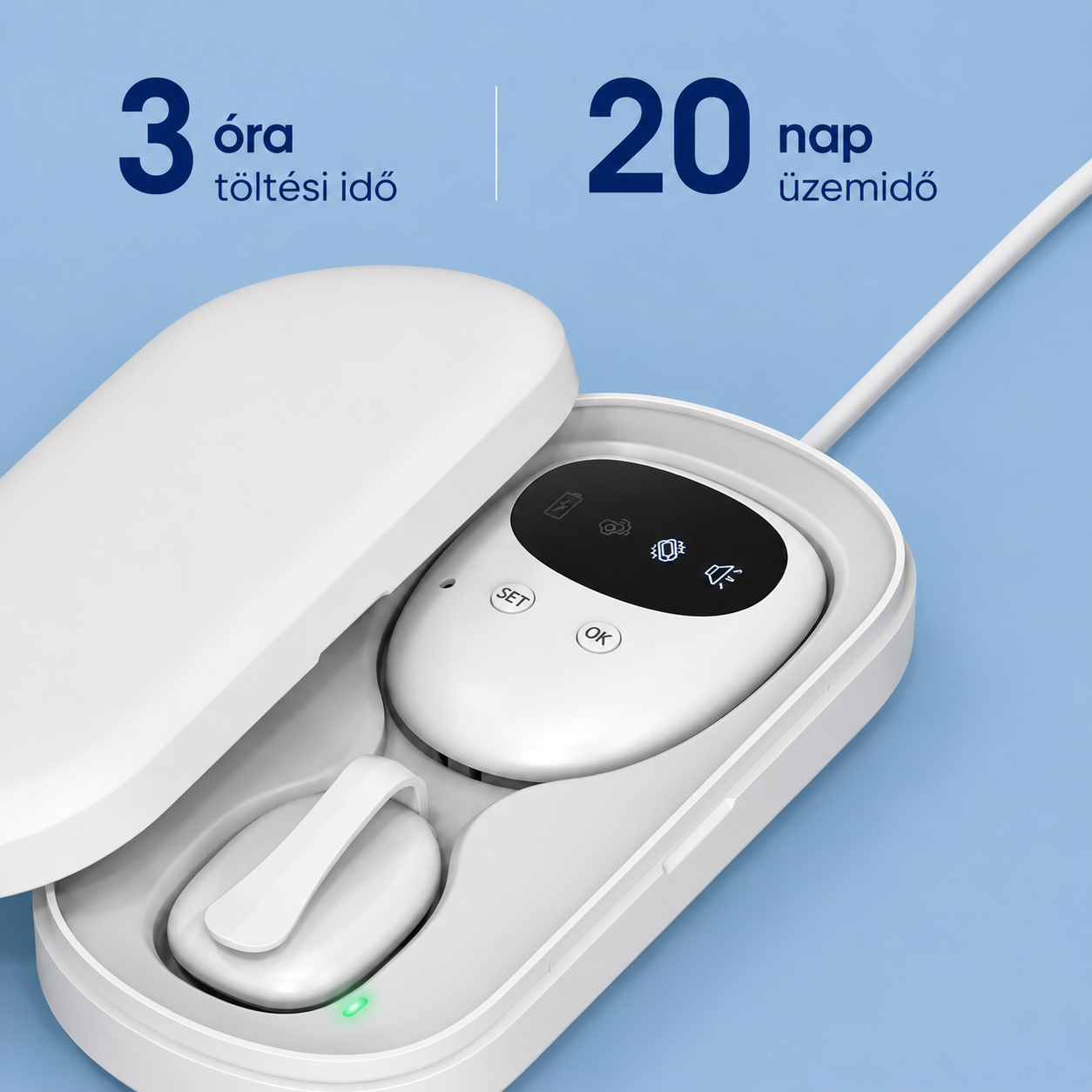 3 óra töltés, 20 nap üzemidő